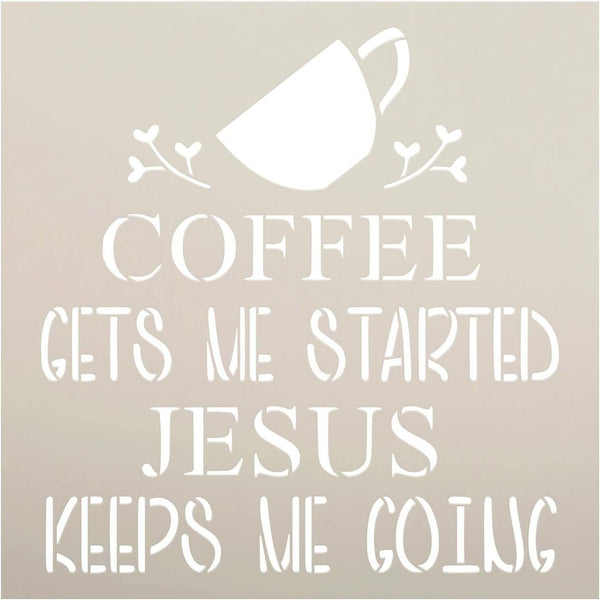 Coffee - Jesus Keeps Me Going Stencil by StudioR12 | DIY Home Decor | Craft & Paint Wood Sign | Reusable Mylar Template | Funny Kitchen Faith Gift | Select Size