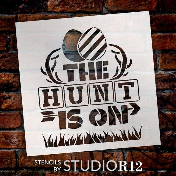 The Hunt is On Stencil with Easter Eggs by StudioR12 | DIY Country Spring Home Decor | Craft & Paint Farmhouse Wood Signs | Select Size | STCL5582
