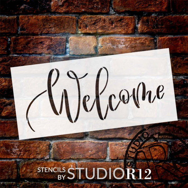 Thin Welcome Script Stencil by StudioR12 | Craft DIY Home Decor | Paint Wood Sign | Reusable Mylar Template | Select Size | STCL6030