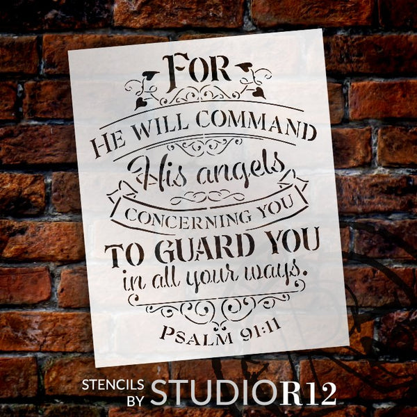 His Angels Will Guard You Stencil by StudioR12 | Psalm 91:11 Bible Verse Word Art | DIY Inspirational Faith Home Decor | Select Size STCL5322