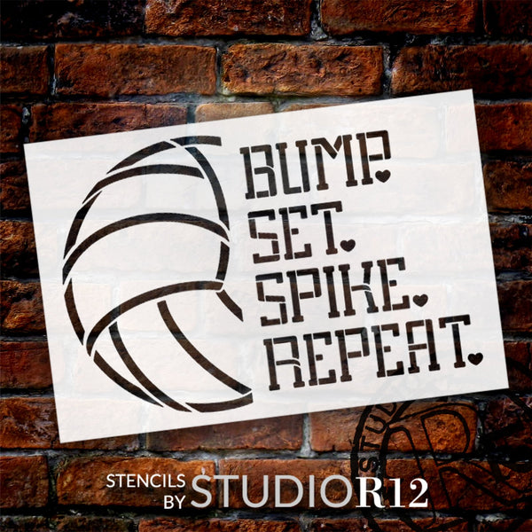 Bump, Set, Spike, Repeat Volleyball Stencil by StudioR12 | Athlete Volleyball Player | Craft DIY Sports Decor | Paint Outdoor Wood Sign | Select Size | STCL6319