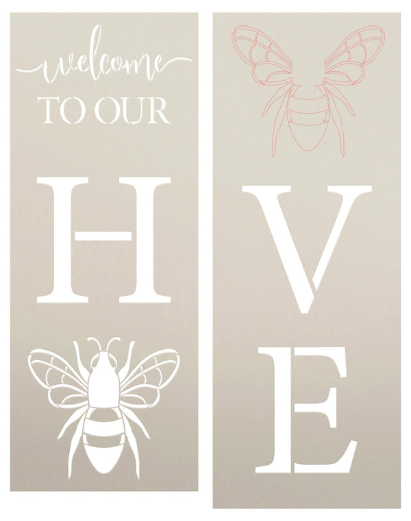 Welcome to Our Hive Stencil by StudioR12 | DIY Bee Tall Porch Sign | Outdoor Home Decor | Craft & Paint Vertical Wood Leaner Signs | 4 ft. | STCL6189