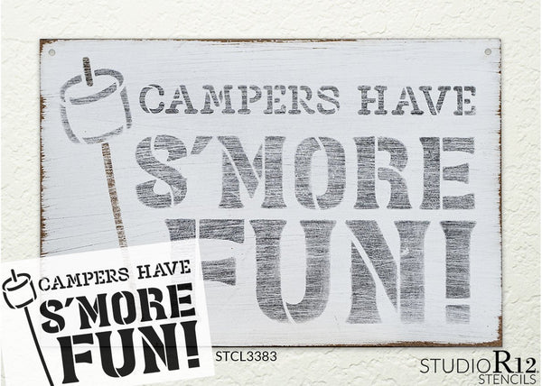 Campers Have S'More Fun Stencil with Marshmallow by StudioR12 | DIY Summer Camping Home Decor | Outdoor Adventure Word Art | Paint Wood Signs | Reusable Mylar Template | Select Size