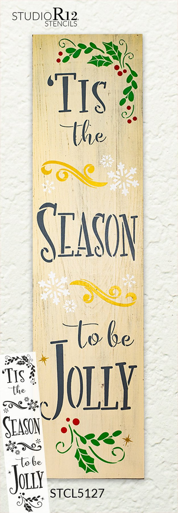 Tis The Season to Be Jolly 2-Part Stencil by StudioR12 | Tall Porch Decor | DIY Christmas Home Decor Gift | Craft & Paint Wood Sign | 4 foot | STCL5127