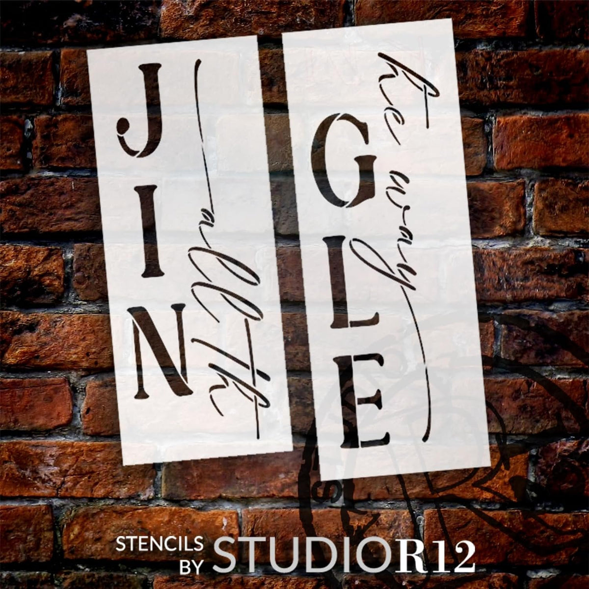Script Jingle All The Way Tall Porch Sign Stencil - DIY Christmas Sign –  StudioR12 Stencils