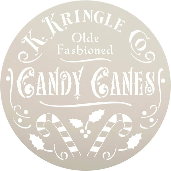Kringle Candy Cane Co. Stencil by StudioR12 | DIY Old Fashion Christmas Holiday Home Decor | Craft & Paint Wood Sign | Round Reusable Mylar Template | Holly Santa Claus | Select Size | STCL3647
