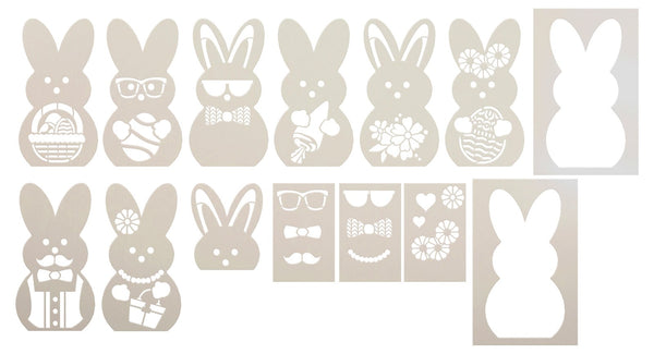 Embellished Peep Stencil Set by StudioR12 - USA Made - 14 pcs | Paint DIY Easter Bunny Peeps Decor | Reusable Template for Spring Crafts | STCL7041