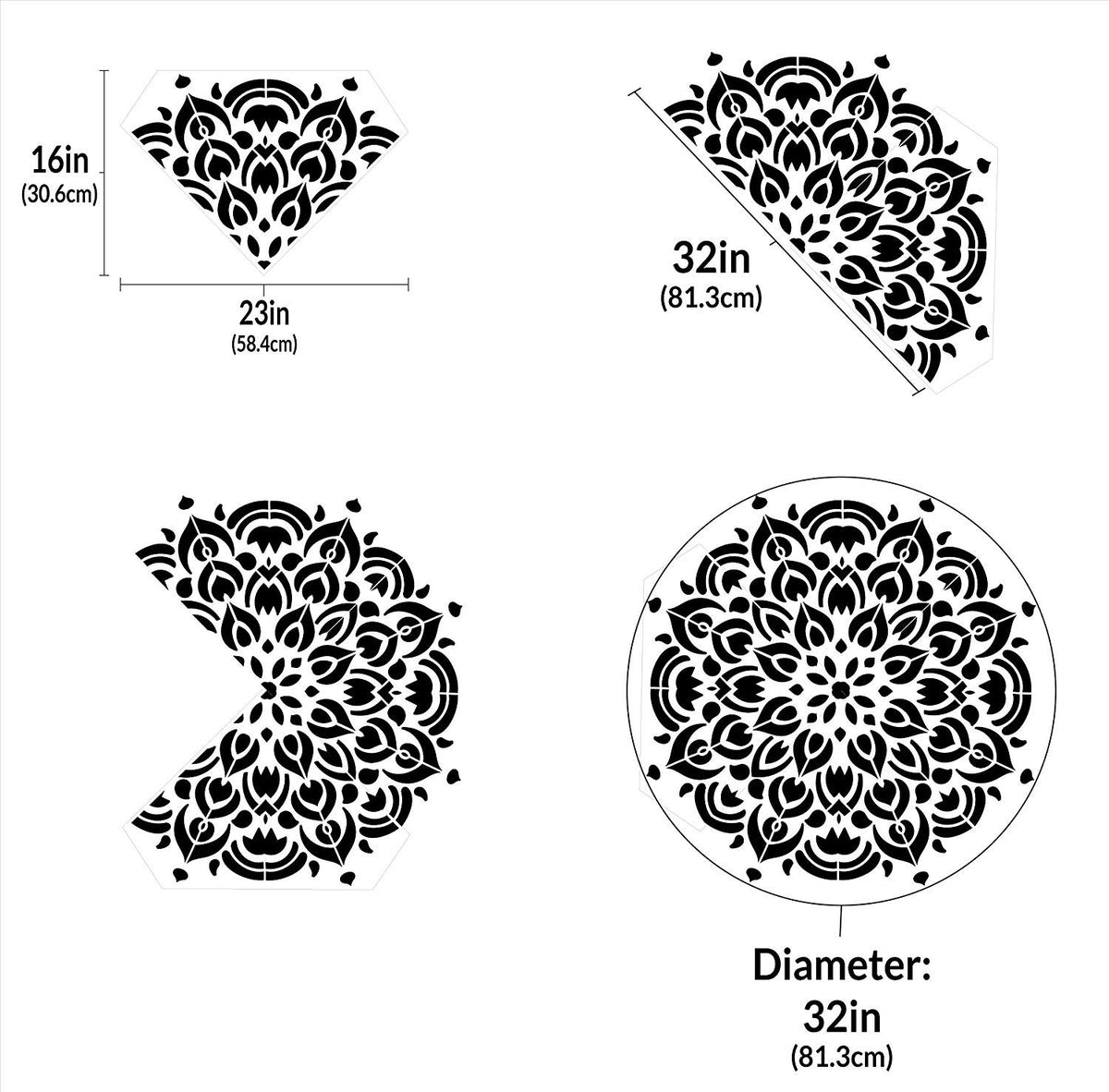 Mandala - Peacock - Quarter Design Stencil by StudioR12