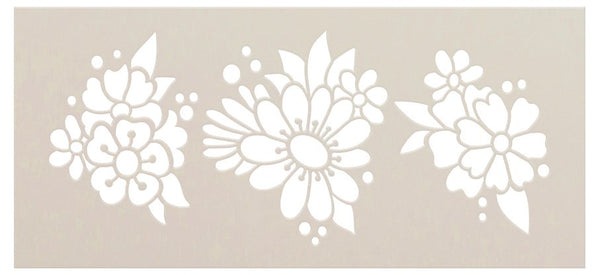 Three Flower Clusters Stencil by StudioR12 | DIY Spring Floral Embellishments | Reusable Multimedia Craft Template | Select Size | STCL5694