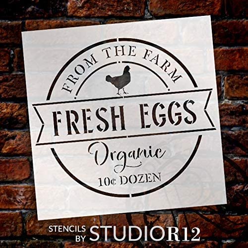 Fresh Egg - Farm Organic Stencil by StudioR12 | DIY Chicken Country Farmhouse Home Decor | Craft & Paint Wood Sign | Reusable Mylar Template | Market Barn Coop Gift Select Size