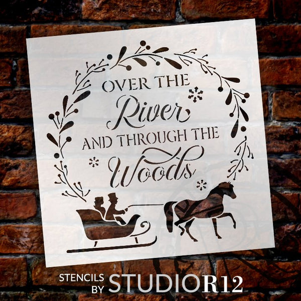 Over River Through Woods Stencil by StudioR12 | DIY Christmas Sleigh Home Decor Gift | Craft & Paint Wood Sign | STCL5122 | Select Size | STCL5122