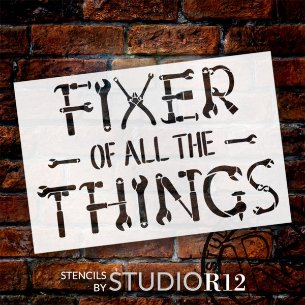 Fixer of All Things with Tool<p><b>Fixer of All Things with Tools Stencil</b> - A stencil by the artists at StudioR12!</p><p>s Stencil by StudioR12 | Dad, Grandpa, Uncle, Mr. Fix It | Craft DIY Home, Garage Decor | Paint Wood Sign | Select Size | STCL6316