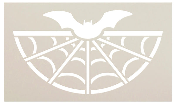 Flying Bat & Web Half Round Stencil by StudioR12 - Select Size - USA Made - Craft Spooky Embellished Door Hanger - DIY Halloween Front Porch Decor - STCL7106
