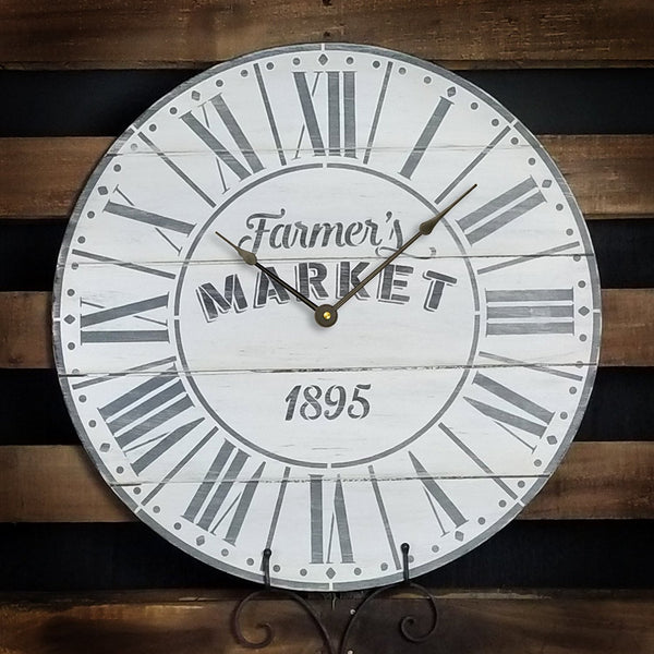 Round Clock Stencil - Parisian Roman Numerals - Farmers Market Words - Small to Extra Large DIY Painting on Wood Home Decor - Select Size | STCL2438