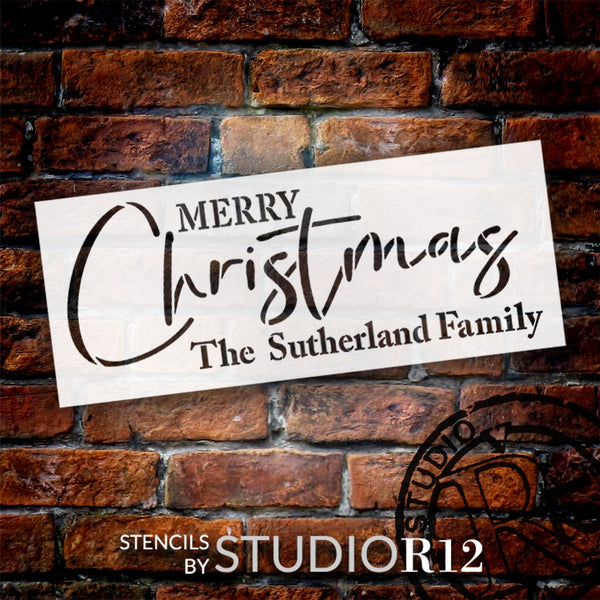 Personalized Merry Christmas Stencil by StudioR12 - Select Size - USA Made - Craft DIY Custom Family Home Decor | Paint Holiday Wood Sign | Reusable Mylar Template | PRST6606