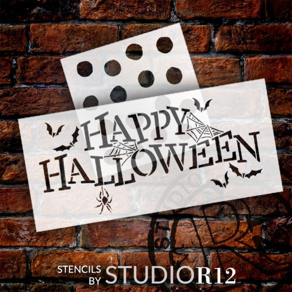Happy Halloween Word Art with Polka Dots Stencil Set by StudioR12 - Select Size - USA Made - DIY Spooky Home Decor | Craft & Paint Fall Wood Signs | CMBN646