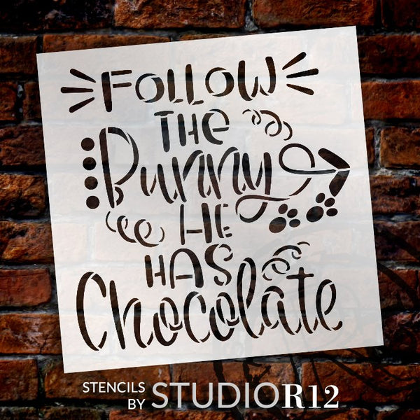 Follow The Bunny Stencil by StudioR12 | Fun Easter Word Art | DIY Spring Farmhouse Home Decor | Craft & Paint Wood Signs | Select Size | STCL5565