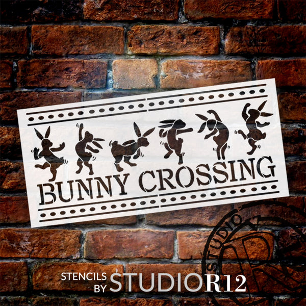 Bunny Crossing Stencil by StudioR12 | Craft DIY Spring Home Decor | Paint Easter Wood Sign | Reusable Mylar Template | Select Size | STCL6209