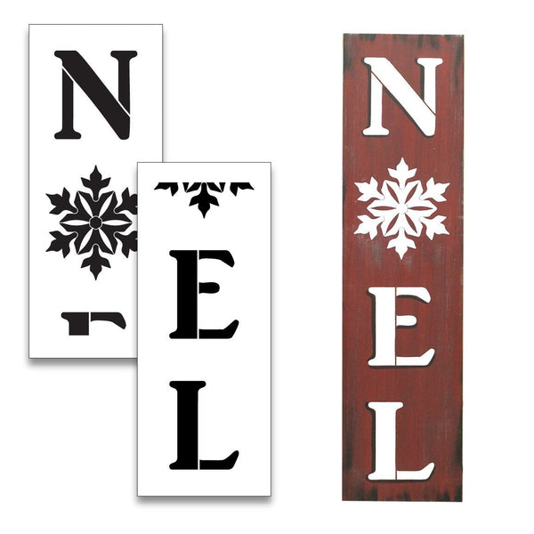 Noel Tall Porch Stencil with Snowflakes by StudioR12 | 2 Piece | DIY Large Vertical Christmas Holiday Home Decor | Craft & Paint Winter Wood Leaner Signs | Reusable Mylar Template | Size 4ft