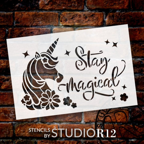 Stay Magical Stencil with Unicorn & Stars by StudioR12 | DIY Children's Bedroom & Nursery Home Decor | Paint Wood Signs | Select Size | STCL5136