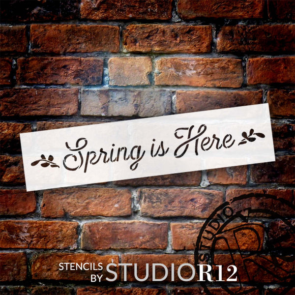Spring is Here Stencil by StudioR12 | Craft DIY Spring Home Decor | Paint Seasonal Wood Sign | Reusable Mylar Template | Select Size | STCL6143