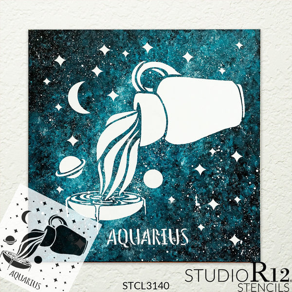 Aquarius Zodiac Stencil by StudioR12 | DIY Star Celestial Bedroom & Home Decor | Craft & Paint Astrological Wood Signs | Select Size |  STCL5140