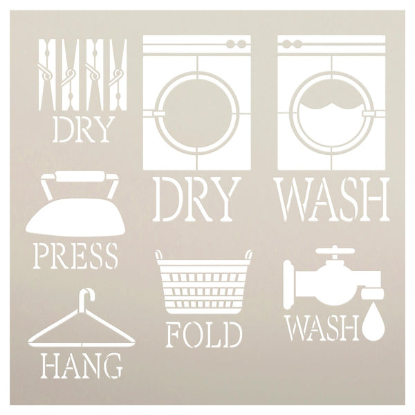 Laundry Room Symbols Stencil by StudioR12 | DIY Washer Dryer Cleaning Home Decor | Craft & Paint Wood Sign | Reusable Mylar Template | Select Size | STCL5668