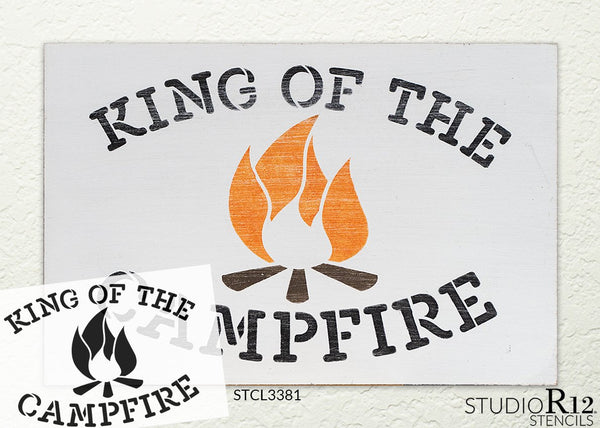 King of The Campfire Stencil by StudioR12 | DIY Camping Home Decor | Paint Wood Signs | Reusable Template | Select Size