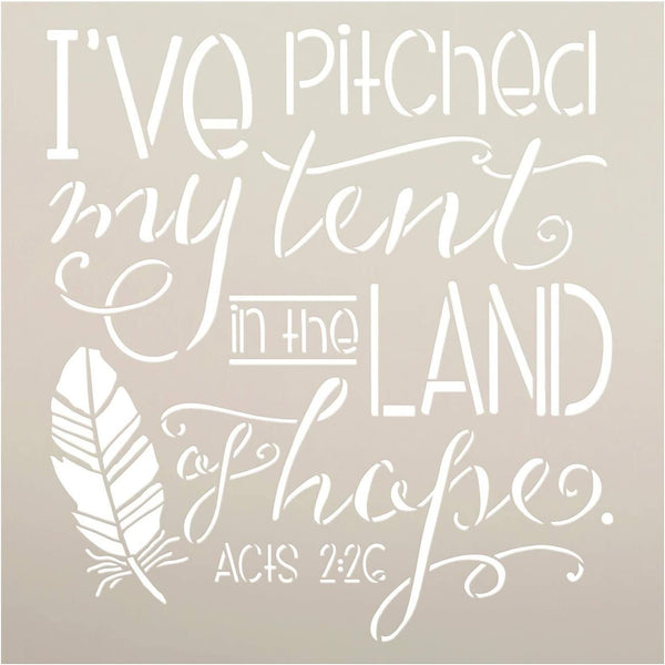 Pitched Tent - Land of Hope Stencil by StudioR12 | DIY Bible Verse Home Decor | Craft & Paint Wood Sign | Reusable Mylar Template | Cursive Script Acts 2:26 Gift | Select Size