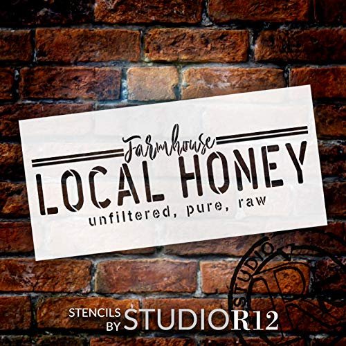 Farmhouse Local Honey Stencil by StudioR12 | DIY Modern Country Kitchen & Home Decor | Unfiltered, Pure, Raw | Craft & Paint Wood Signs | Reusable Mylar Template | Select Size