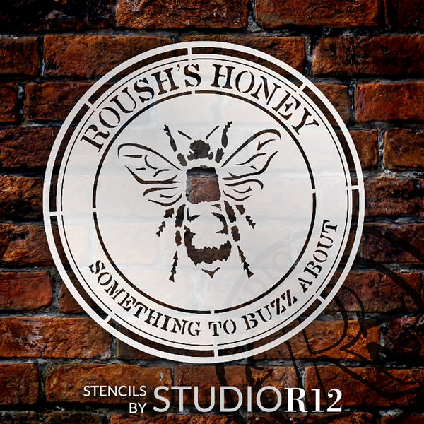 Personalized Honey Round Stencil with Bee by StudioR12 | DIY Country Kitchen Home Decor | Craft & Paint Wood Signs | PRST5502 | Select Size