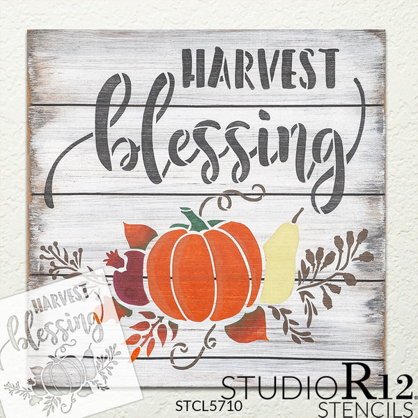 Harvest Blessing Pumpkin Stencil by StudioR12 | Craft DIY Fall Autumn Thanksgiving Home Decor | Paint Wood Sign Reusable Mylar Template | Select Size | STCL5710
