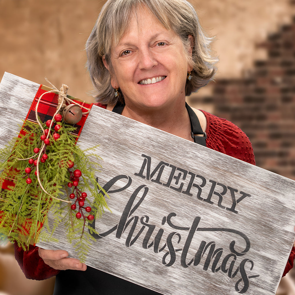 Paint a Rustic Background Merry Christmas Sign with Stencils | DIY Holiday Decor