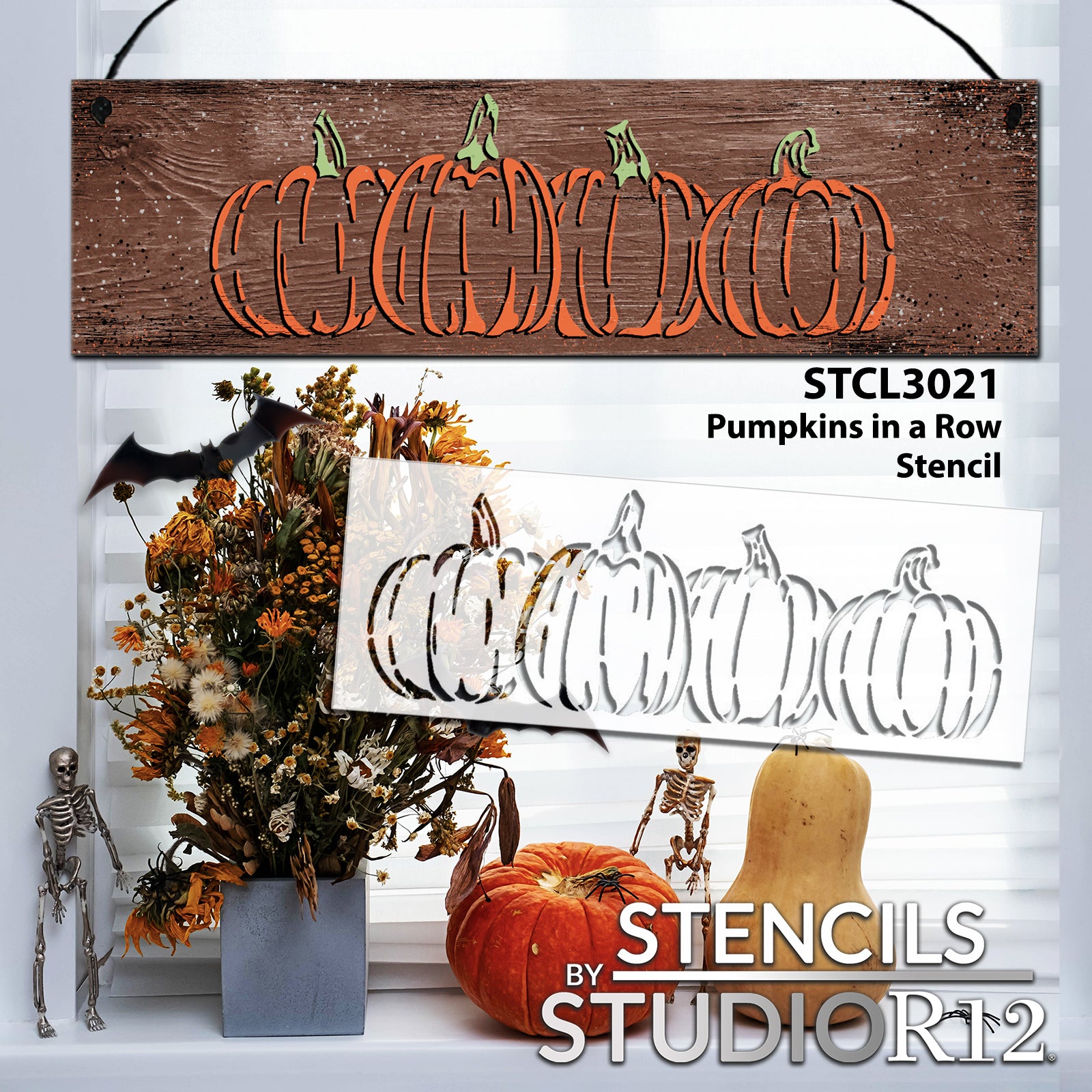 Pumpkins in A Row Stencil by StudioR12  DIY Simple Rustic Fall Season –  StudioR12 Stencils