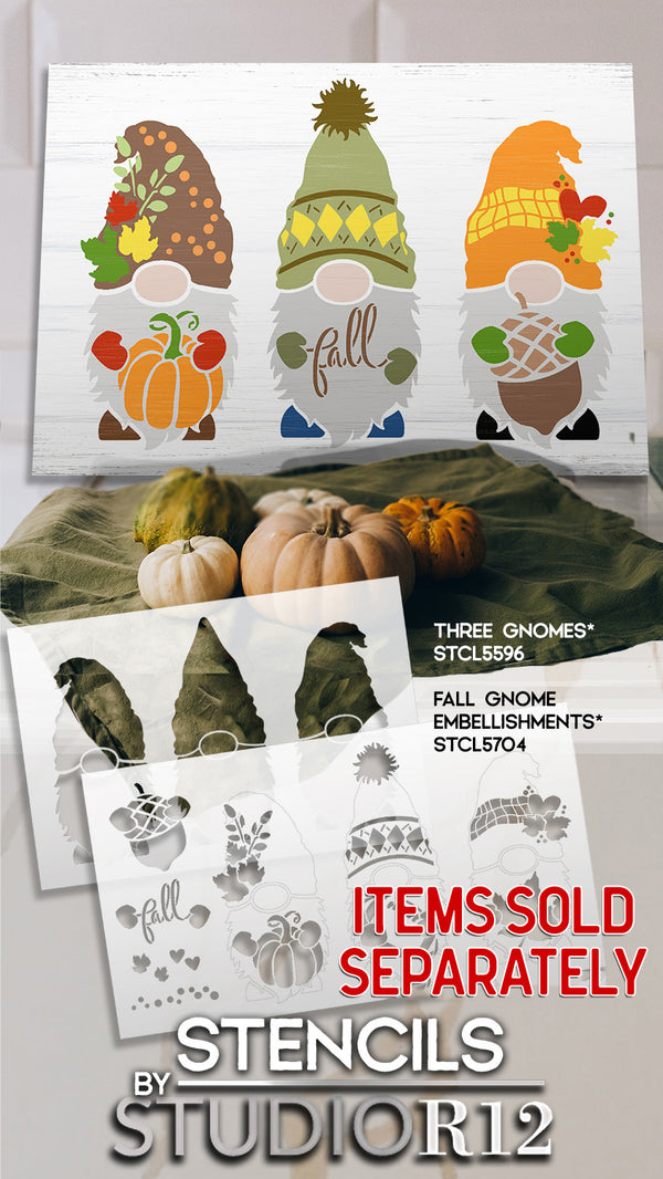 Fall Gnome Embellishment Stencil by StudioR12 | DIY Autumn Leaves Pumpkin Home Decor | Craft & Paint Wood Sign | Reusable Mylar Template | Select Size | STCL5704
