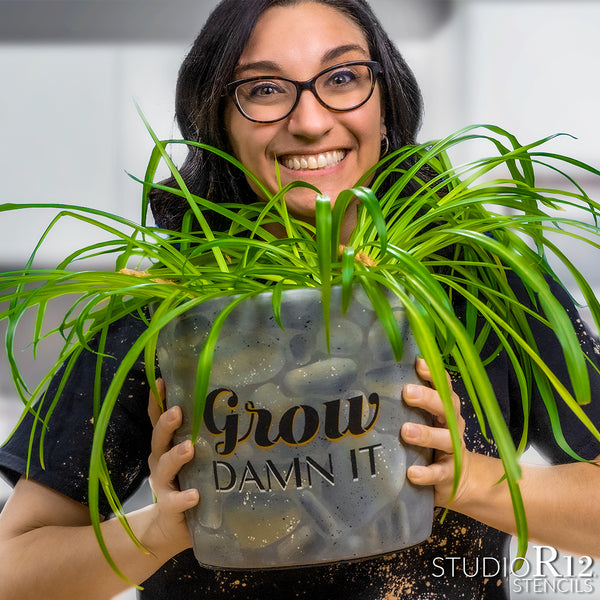 Grow Damn It Stencil by StudioR12 | Reusable Mylar Template | Use to Paint Wood Signs - Pallets - DIY Gardening | STCL2190