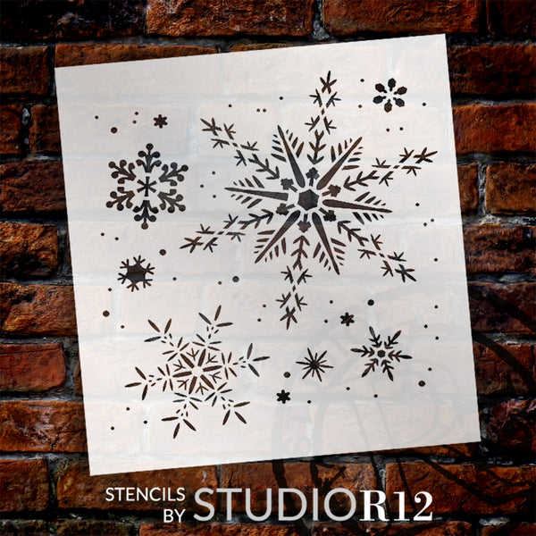 Snowflakes Stencil by StudioR12 | Delicate Winter Snow Art | Reusable Mylar Template | Painting, Chalk, Mixed Media | Use for Journaling, DIY Home Decor | STCL163