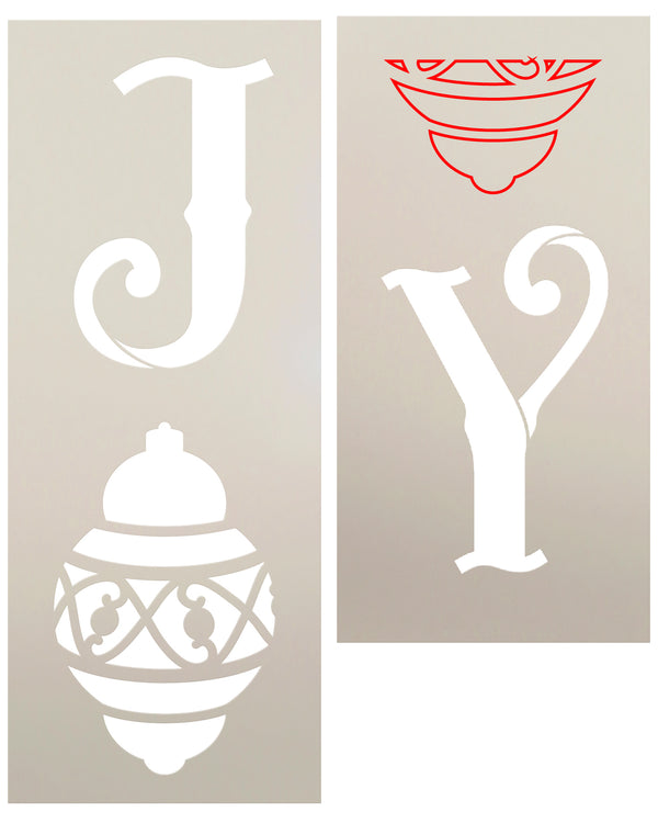 Joy Tall Porch Stencil with Christmas Ornament by StudioR12 | 2 Piece | DIY Large Vertical Holiday Home Decor | Front Door Entryway | Craft Paint Wood Leaner Signs | Reusable Mylar Template | Size 4ft | STCL2012