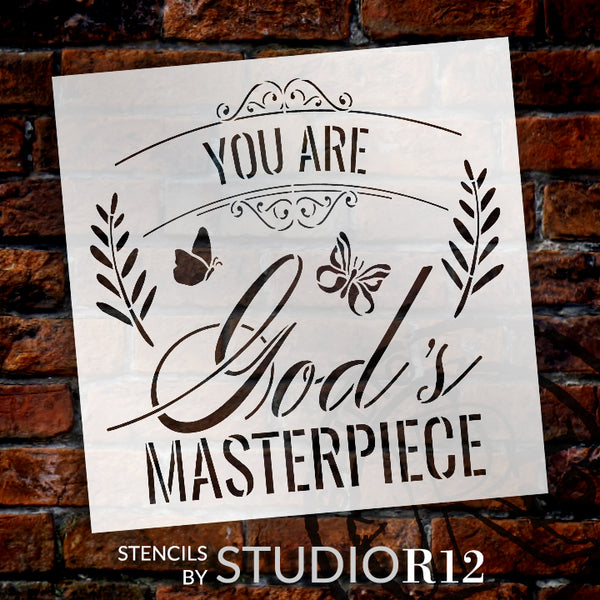 You are God's Masterpiece Stencil by StudioR12 | DIY Inspirational Quote Home Decor | Craft & Paint Faith Wood Signs | Select Size | STCL5401