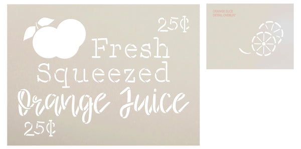 Fresh Squeezed Orange Juice 2 Part Stencil by StudioR12 - Select Size - USA Made - DIY Farmhouse Kitchen Citrus Decor for Spring & Summer - STCL7111