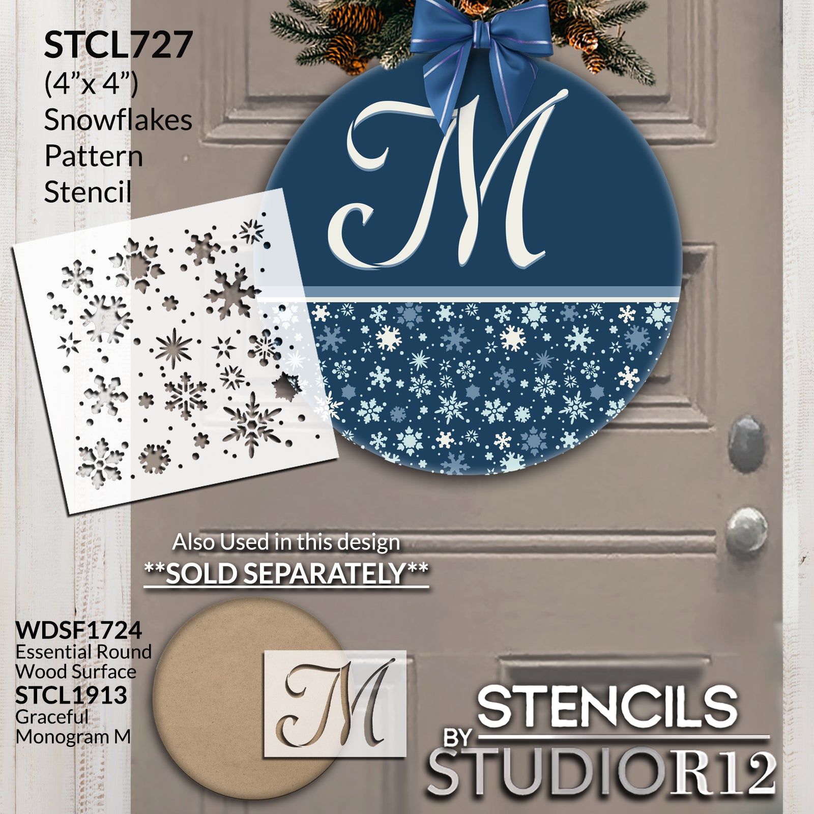 Snowflakes Stencil by StudioR12 | Frosty Style Winter Snowflake Art - Small  6 x 6-inch Reusable Mylar Template | Painting, Chalk, Mixed Media | Use