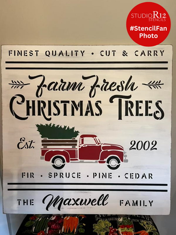Farm Fresh Christmas Trees Personalized Stencil with Truck by StudioR12 | DIY Holiday Decor | Paint Wood Signs | Select Size | PRST3604