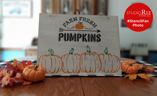Pumpkins in A Row Stencil by StudioR12 | DIY Simple Rustic Fall Seasonal Harvest Gift | Craft Farm Fresh Thanksgiving Halloween | Paint Wood Sign | Reusable Mylar Template | Select Size | STC3021
