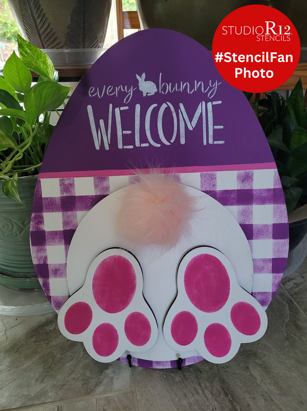 Stacked Bunny Sign Project Set | Every Bunny Welcome with Paw Prints | DIY Stacked Spring & 3D Easter Sign | Craft & Paint Kit | CMBN687