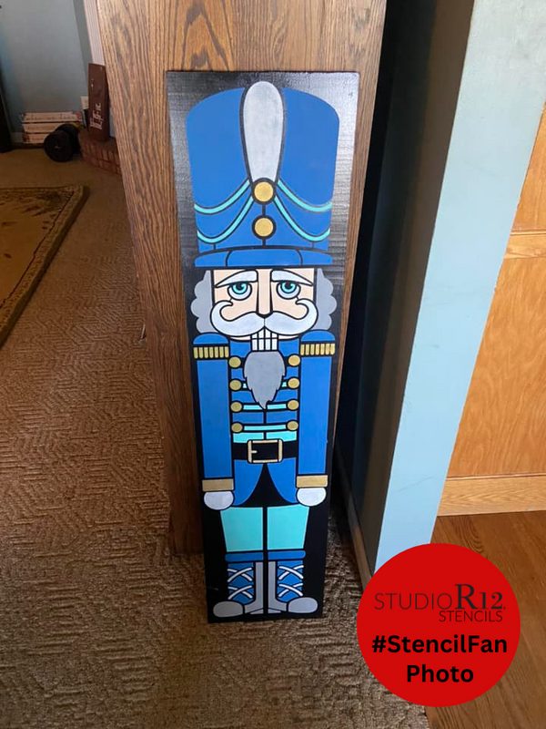 Christmas Nutcracker Soldier Tall Porch Sign Stencil by StudioR12 | 4ft | USA Made - Craft DIY Winter Holiday Porch Decor | Paint Reversible Wood Leaner | STCL6944