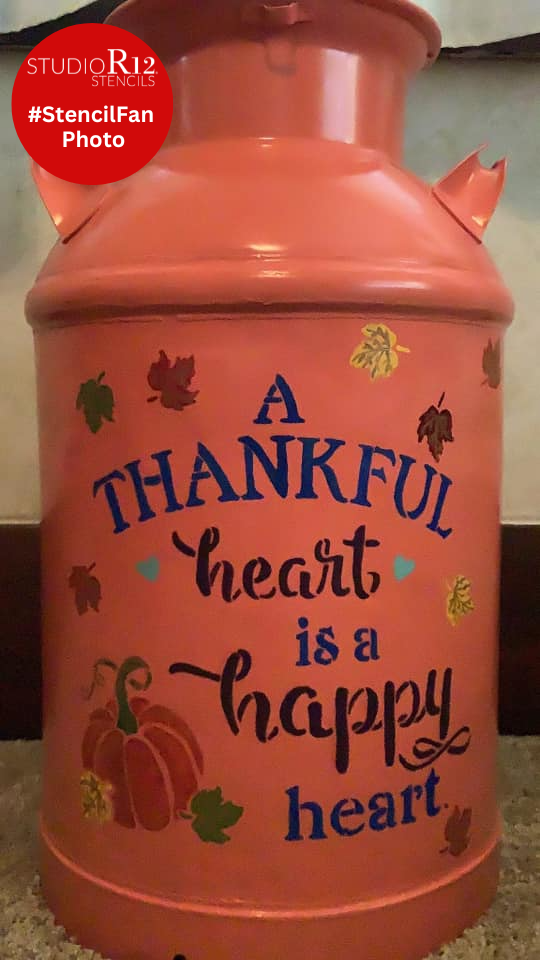 Thankful Heart Happy Heart Stencil with Pumpkin by StudioR12 | DIY Fall & Autumn Farmhouse Home Decor | Select Size | STCL3549