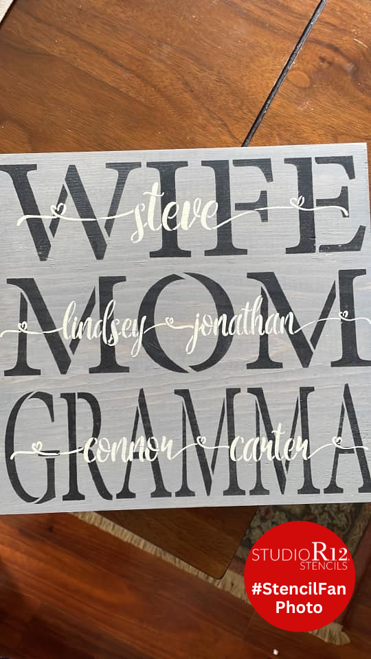 Personalized Wife Mom Grandma 2 Part Stencil by StudioR12 | Paint Custom Mother's Day Sign | DIY Simple Script Home Decor | Select Size | PRST5448