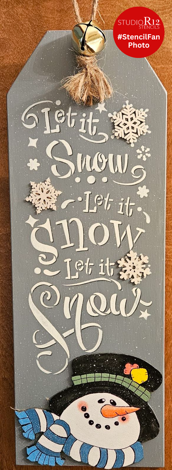 Let It Snow Stencil with Snowman by StudioR12 | DIY Winter Snowflake Home Decor | Craft & Paint Holiday Wood Signs | Select Size | STCL3636