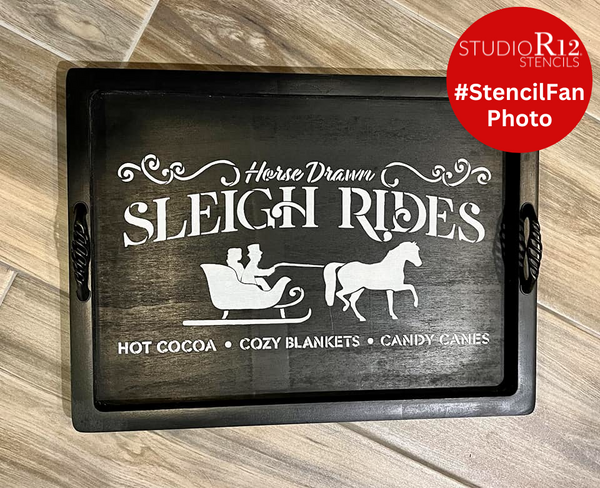 Horse Drawn Sleigh Ride Stencil by StudioR12 | Reusable Mylar Template | Paint Wood Sign | Craft Rustic Vintage Farmhouse Christmas Decor | DIY Cozy Retro Holiday Winter Gift | Select Size | STCL2912