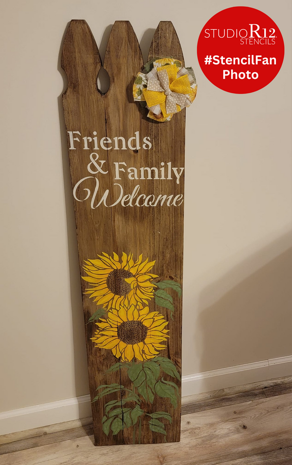 Friends & Family Welcome Stencil by StudioR12 | Elegant Welcome Word Art  | Painting, Chalk, Mixed Media | SELECT SIZE | STCL1229